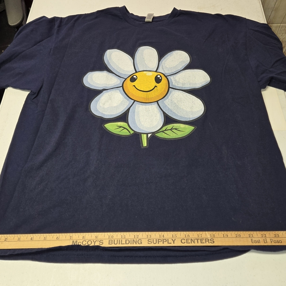 Women's Navy Blue Smiley Flower T-Shirt - Picture 4 of 8